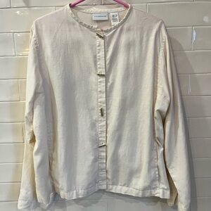 Vintage Liz Claiborne 100% Linen Cream Jacket Cardigan Sz Large